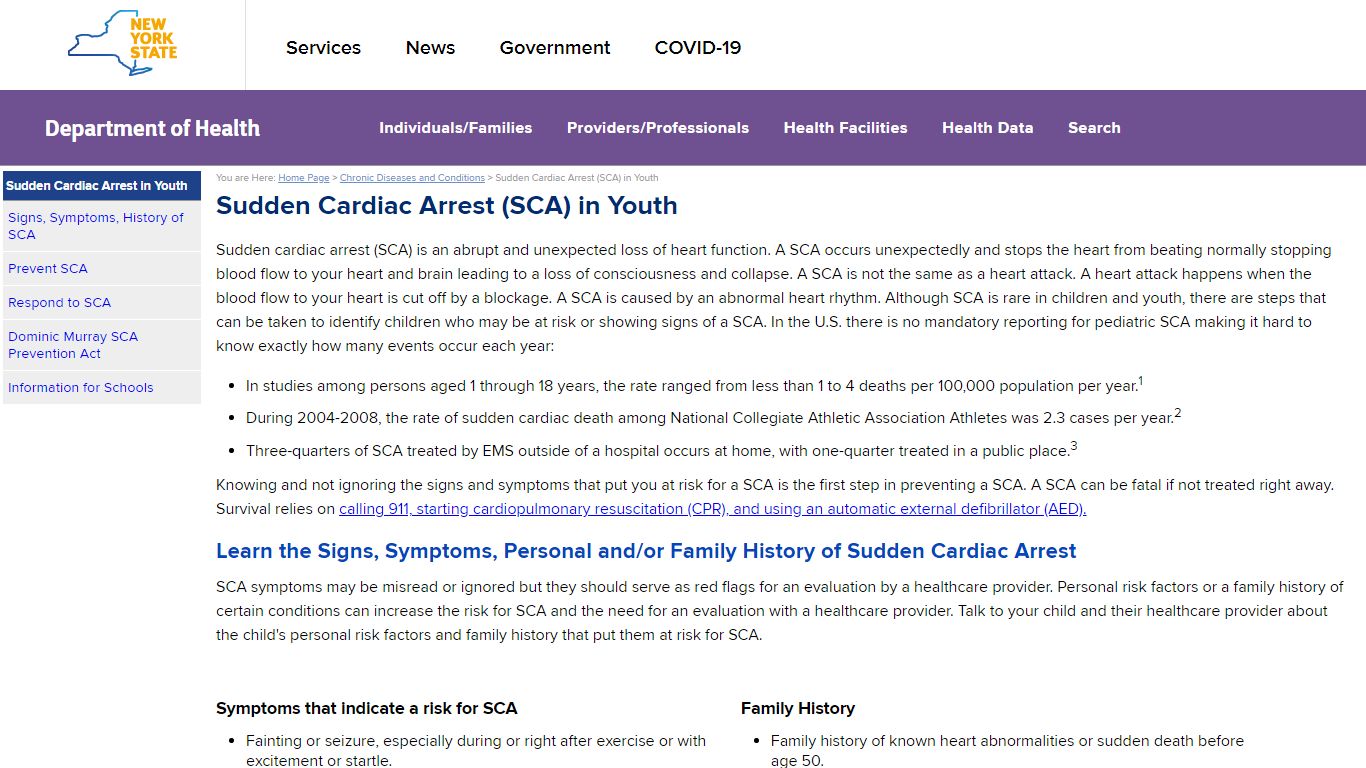Sudden Cardiac Arrest (SCA) in Youth - health.ny.gov